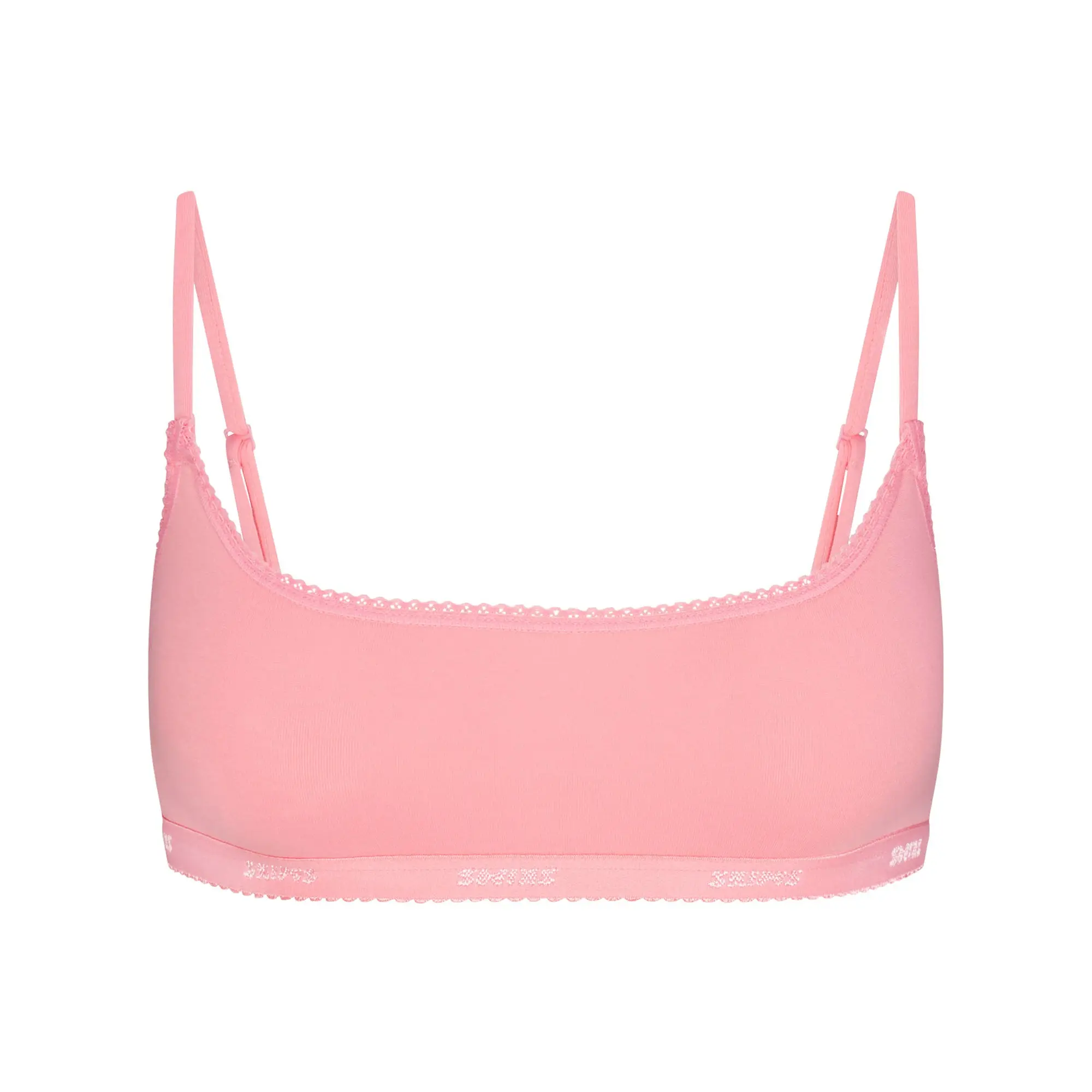 SKIMS LIGHTWEIGHT COTTON LOGO PICOT SCOOP BRALETTE