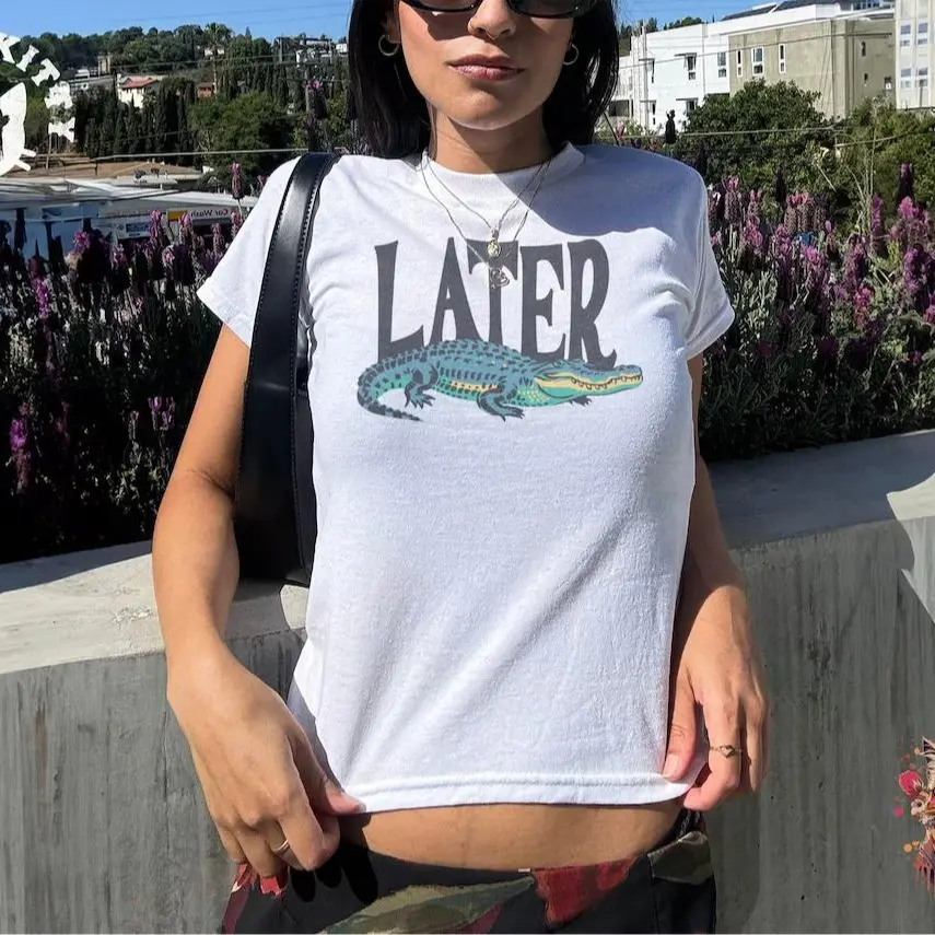 Later Gator Vintage 90s Y2K Baby Tee, Graphic Alligator Print, Retro Style Cropped Baby Tee, Funky Fashion Statement Shirt, Trendy Apparel