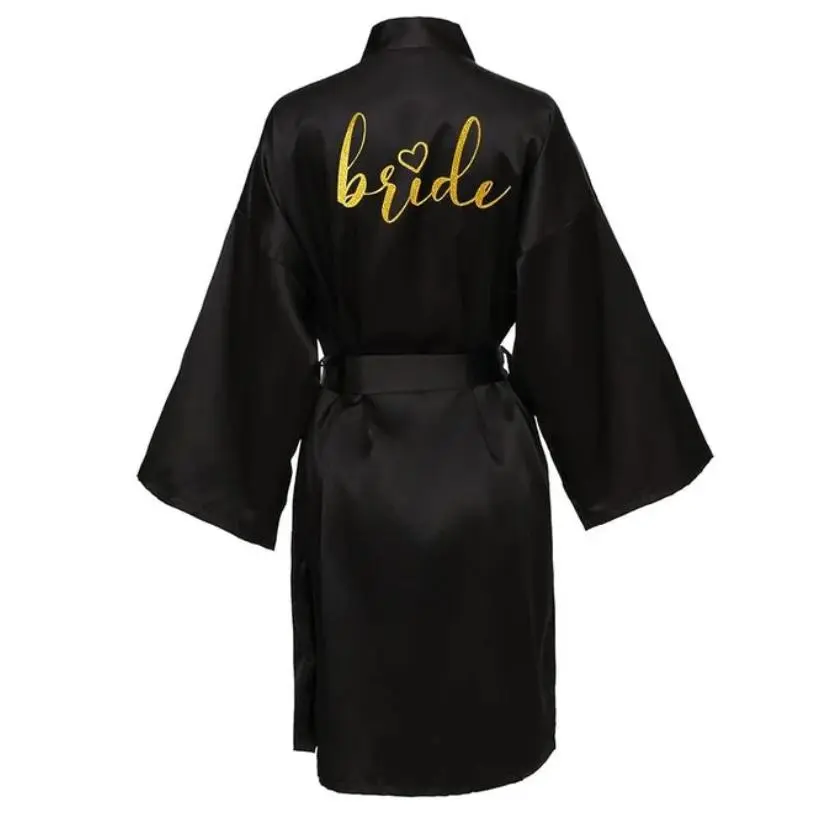 Wedding Party Team Bride Robe Kimono Satin Pajamas Bridesmaid Bathrobe Gold Letter SP093 Wedding Party Team Bride Robe Kimono Satin Pajamas Bridesmaid Bathrobe Gold Letter SP093