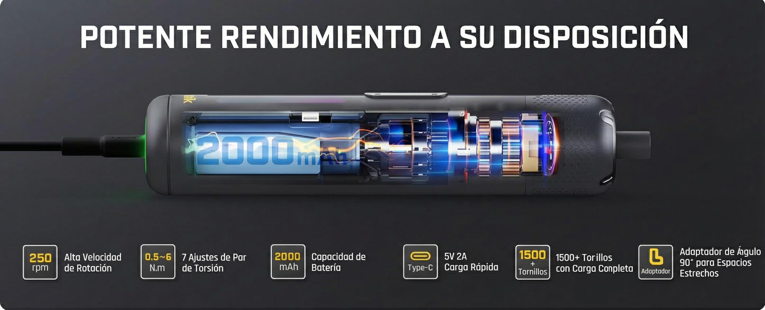 Destornillador Eléctrico Fanttik S2 Pro, Juego de Destornillador Inalámbrico, 7 Ajustes de Torque, 0.5 a 6 N·m, 20 Puntas Magnéticas, Cabezal Hexagonal de 1/4", con Adaptador de Ángulo de 90°, para Muebles y Reparaciones del Hogar