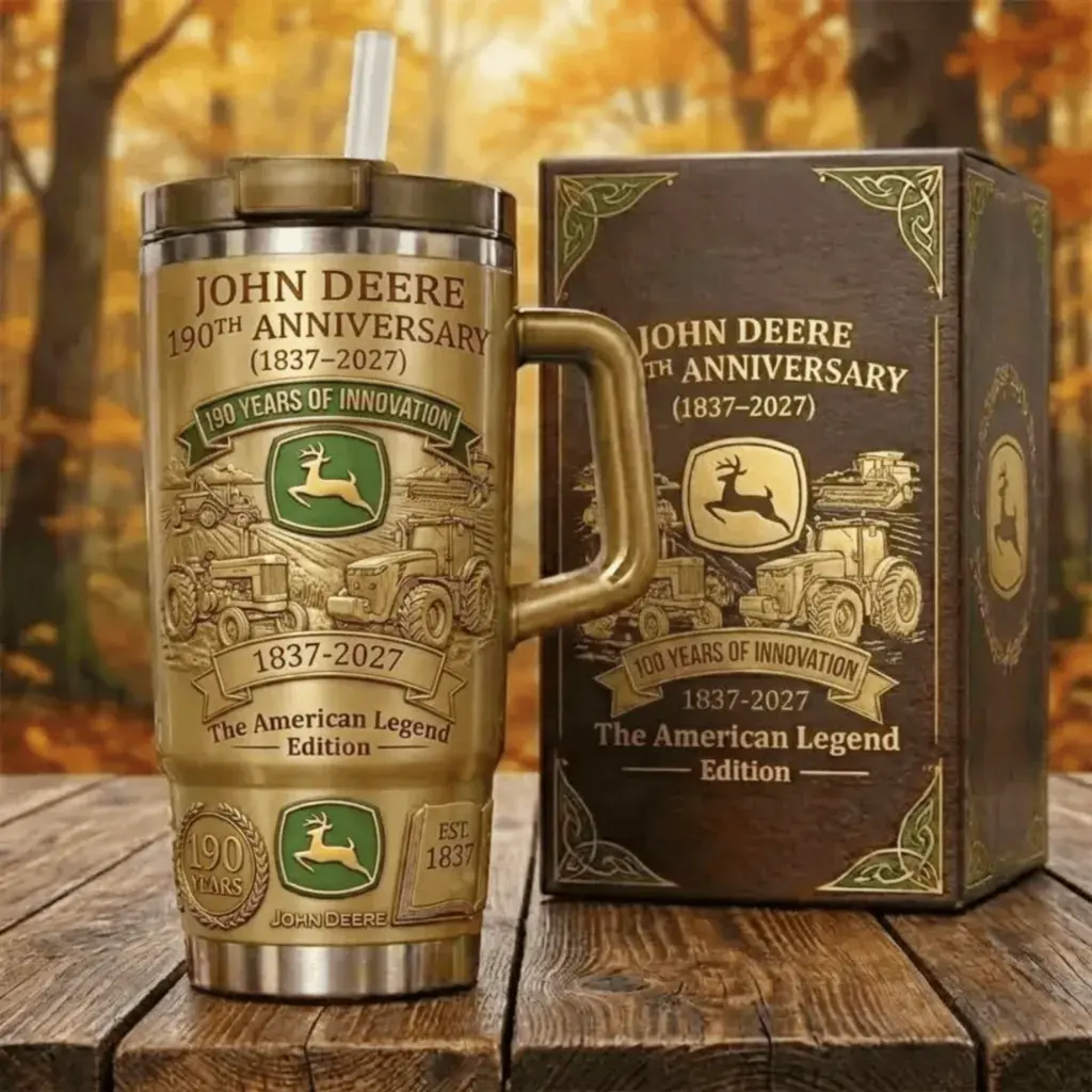 John Deere 190th Anniversary 1837–2027 40oz Tumbler With Handle, Premium Vacuum Insulated Stainless Steel Travel Mug, American Legend Collector's Edition Gift