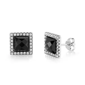 925 Silver Black Onyx Stud Earrings, Halo Onyx Studs, Halo Stud Earrings, Hypoallergenic Stud Earrings