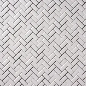 Simple White 1x2 Beveled Herringbone Ceramic Mosaic Glossy Sample