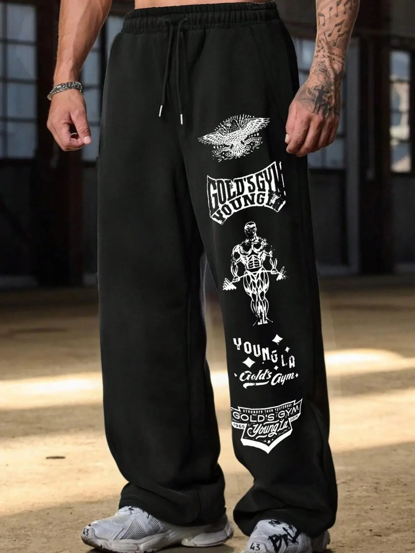 100A×GOLD’S GYM/100A DRY BAGGY PANTS Gold's Gym Series Printed Sports Pants, Comfortable Fabric, Skin