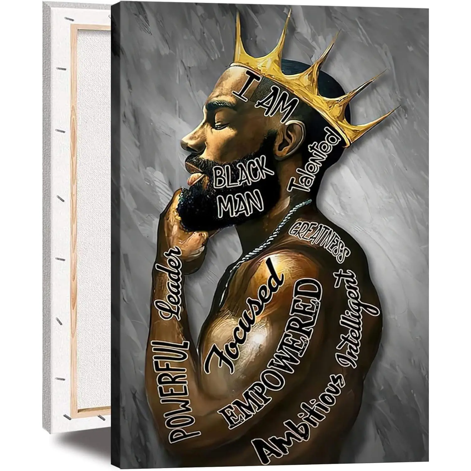 Framed African American Wall Art Man Portrait Wall Art Inspirational Black Man Motivational Quotes Afro King Poster Abstract Canvas Prints Painting Home Decor for Bedroom Living Room Ready to Hang Modern Art Design Decoration
