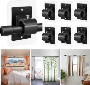 6PCS No Drill Curtain Rod Brackets – Self Adhesive Curtain Rod Holders, Adjustable No-Screw Hooks for Window, Wall & Ceiling Mount