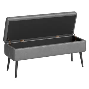 【GARVEE】Storage Ottoman Bench, Mid-Century Modern Entryway Bedroom Bench, Synthetic Leather with Stitching, Safety Hinges, Loads 680 Lb, Grey