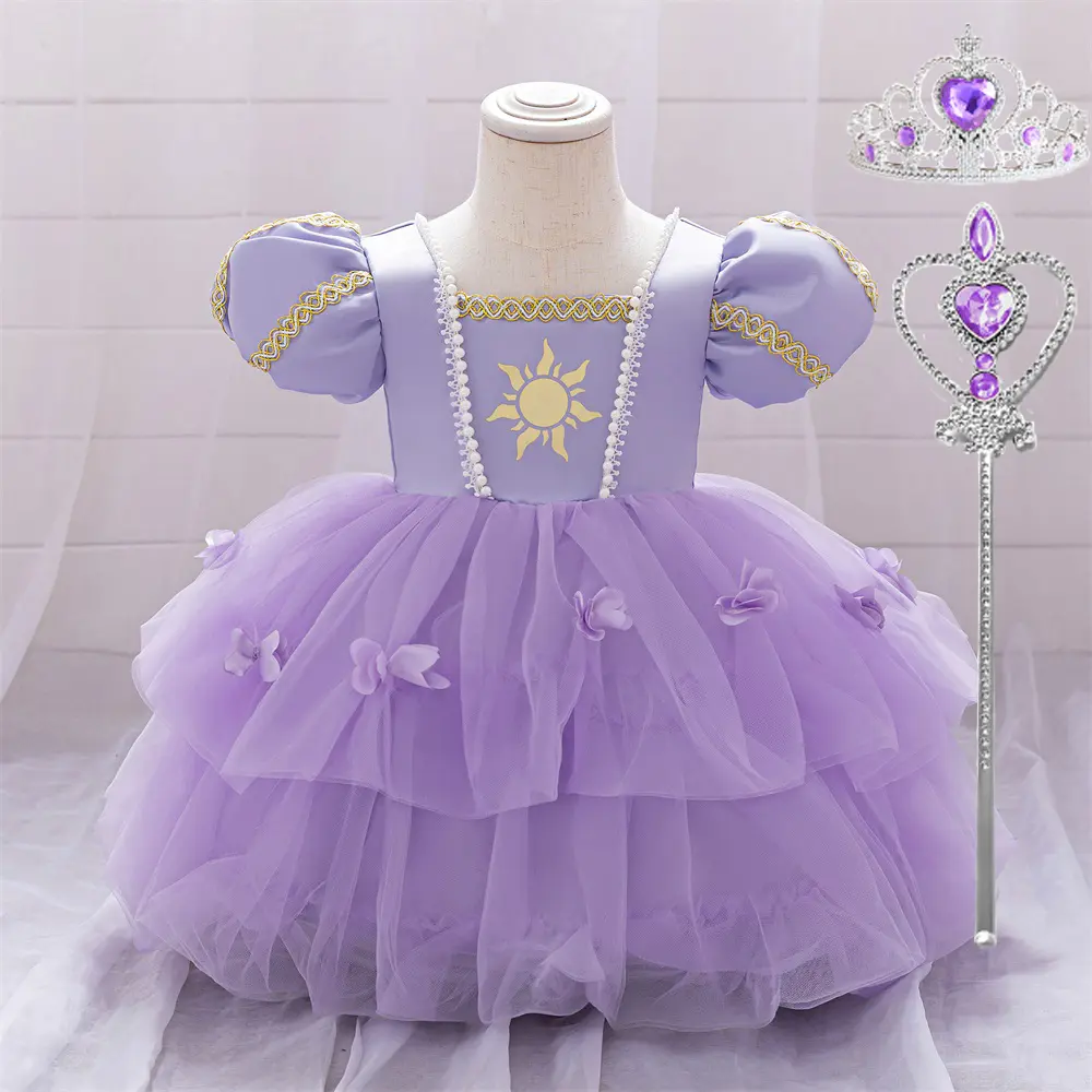 9M-4Y with Crown Magic Wang Lilac Flower 073 Cartoon Cosplay Costume Fancy Carnival Kids Clothes Performance Princess Theme Party Holiday Baby Girls Ball Gown Toddle Cocktail Dress
