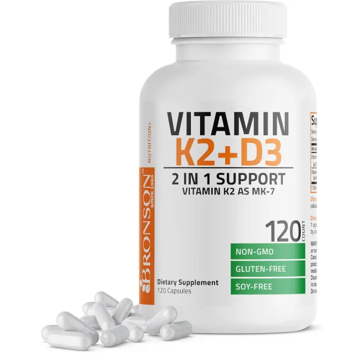 Bronson Vitamin K2 (MK7) with D3 Supplement Non-GMO Formula 5000 IU Vitamin D3 & 90 mcg K2 MK-7 Easy to Swallow D & K Complex, 120 Capsules