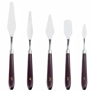 5-Piece Stainless Steel Palette Knife Set with Wood Handle – Ideal for Oil and Acrylic Painting on Canvas, Professional Color Mixing Tools