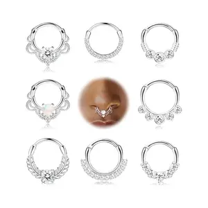 16g Diaphragm Click Ring, Diaphragm Perforation Ring, Stainless Steel Cz Opal Cartilage Spiral Ear Screen Ring, Earring Nose Ring, 10mm Perforated Jewelry Set