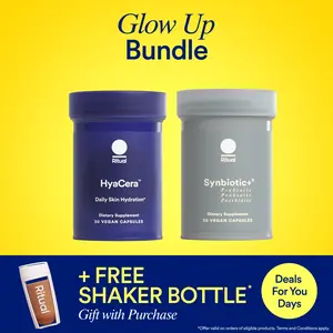 Ritual's Glow Up Bundle | Synbiotic+ Probiotic, Prebiotic, Postbiotic, 3-in-1 Supplement for Gut Health and Digestive Support + HyaCera Skin Hyaluronic Acid Supplement for Wrinkle Support