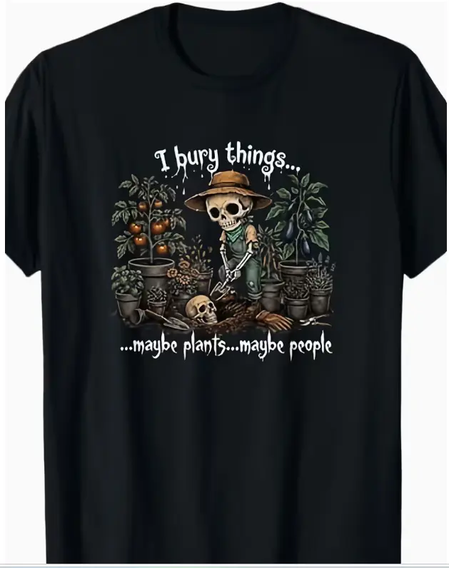 Men's Cotton Casual Turtle Short-Sleeve Top - Funny Sloan Graphic Tee with "I Bury Things, Maybe Plants, Maybe People" Print, Tops, Shortsleeve