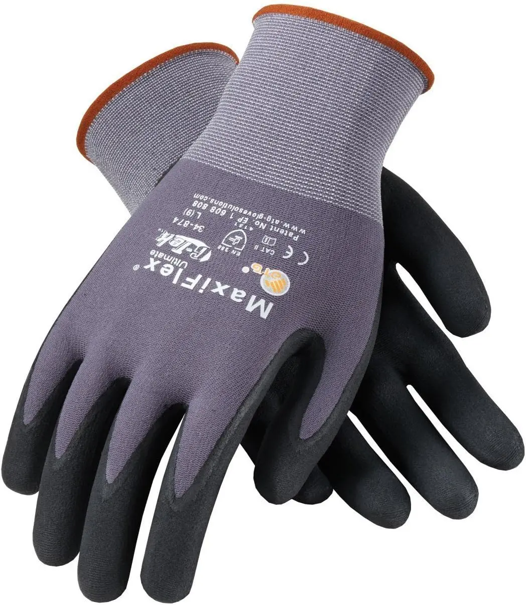 MaxiFlex Seamless Knit Nylon Gloves with Nitrile Coat and Micro Foam Grip on Palm and Fingers Cut Resistance
