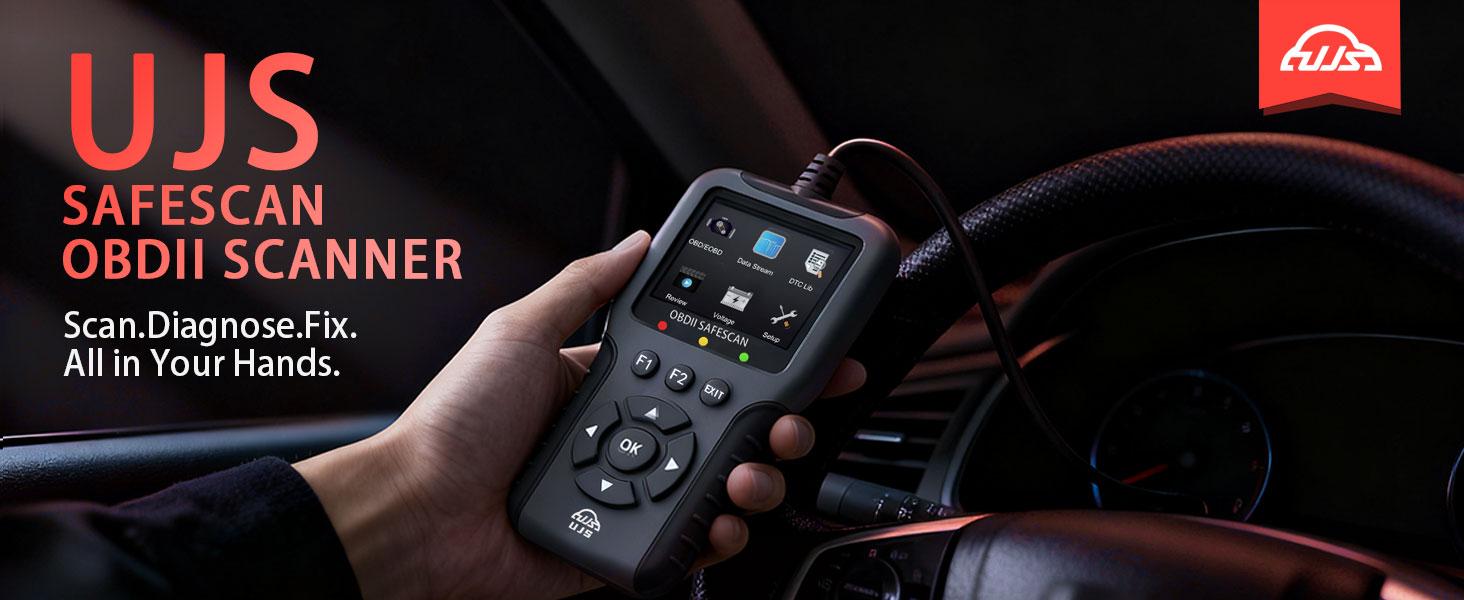 Enhanced Universal OBD Scanner, Check Engine Code Reader + Fault Codes, Live Data, I/M Readiness, Battery Voltage Check, Read & Clear Error Codes for All OBDII Protocol Car +