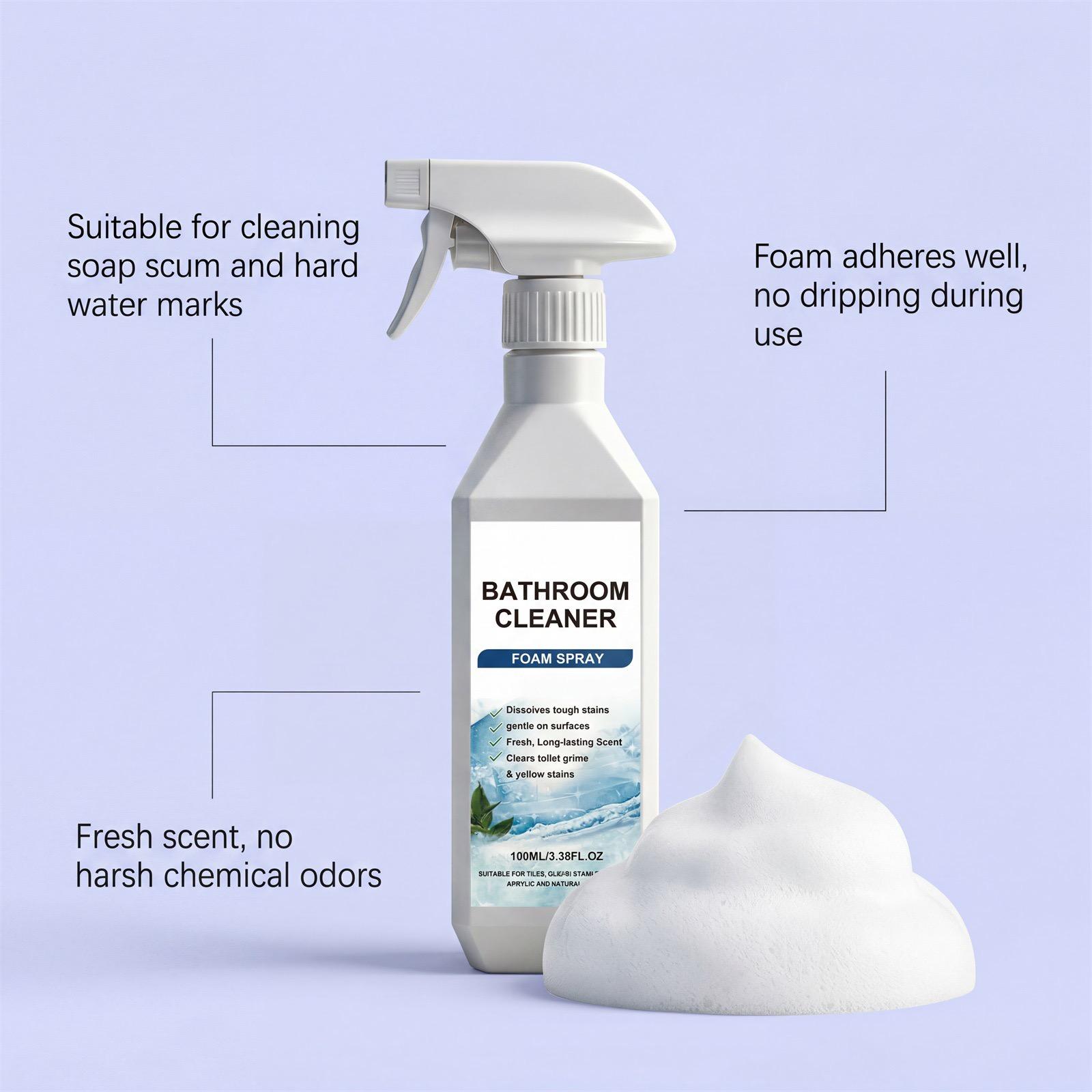 Bathroom Cleaner Foam Spray (100ml) - Citric Acid Formula for Hard Water Stains, Toilet Grime & Soap Scum on Multi-Surfaces