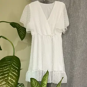 BRAND NEW SHEIN VCAY Swiss Dot Butterfly Sleeve V Neck Ruffle Trim  Dress Size M