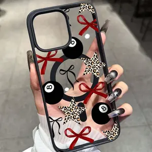 Magnetic Phone Case with Leopard Star and Bow Pattern, Fits iPhone 17promax 17pro 15 16 14 13 11 12 X XR Max, Anti-Drop Fashion Design