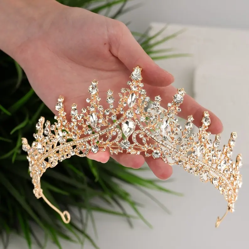Bridal Tiara Gold Crown Crystal Tiara Princess Crown Gold Wedding Tiara Wedding Crown Birthday Crown Sweet 16 Crown Communion Crown