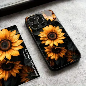 Phone Case: Common Creative Phone Case New Elegant Sunflower Design Tempered Glass Phone Case, Suitable for iphone17 17Air 16 Pro 15 Promax 14 Plus 13 12 11