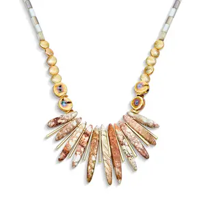 Blue Speckle Irregular Stone Bib Fan Statement Collar Necklaces Adjustable