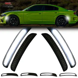 4PCS Smoked Lens Dynamic Side Marker Lights, LED Sequential Side Marker Lamp White Parking Bumper Reflector Light, Compatible with 2015-2024 Charger SXT Scatpack SRT Hellcat, Automotive Exterior Safety Lighting Accessories