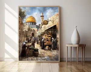 Old City Of Jerusalem Wall Art Print, Palestinian Marketplace Street View, Dome Of The Rock Illustration, Middle East Travel Decor, Historic Architecture Poster Gift Idea