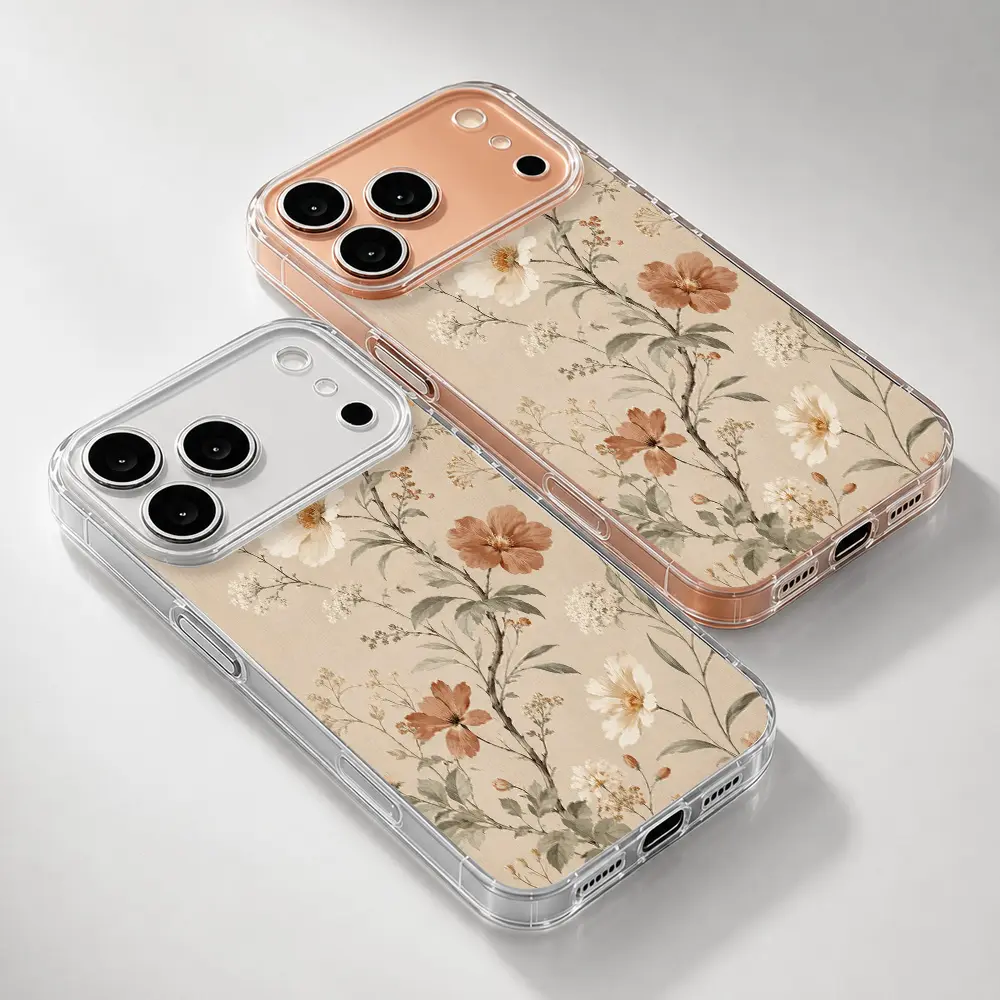 Vintage Wildflower Clear Phone Case for iPhone 17 16 15 14 13 12 11 Pro Max Plus Air, Slim Shockproof TPU Protective Cover TMRK260814059