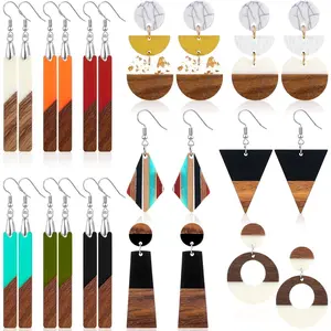 12 Pairs Wooden Earrings for Women Boho Dangle Geometric Lightweight Studs Resin Statement Earring