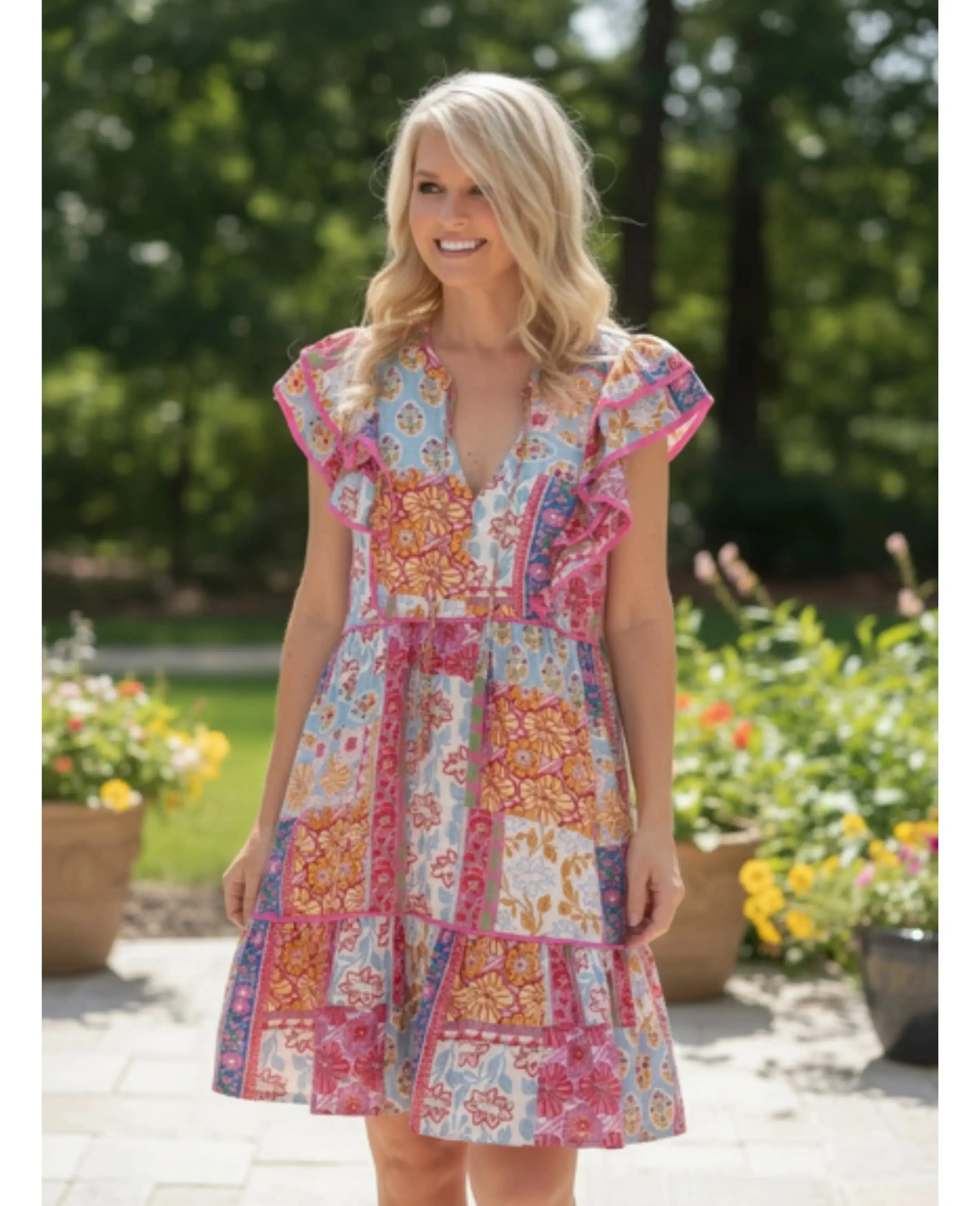Umgee Patchwork Floral Tiered Dress