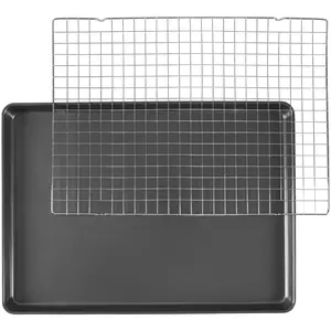Premium Bakeware Set Non-Stick Mega Cookie Sheet 21x15 & Cooling Rack for Cooking & Baking Rectangular Shape, Packaging May Vary