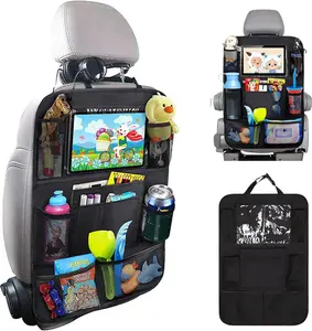 Car Organizer Back Seat with 9 Storage Pockets & 10″ Tablet Holder, 1Pack Seat Back Cover for Kids Toddlers, Kick Mats