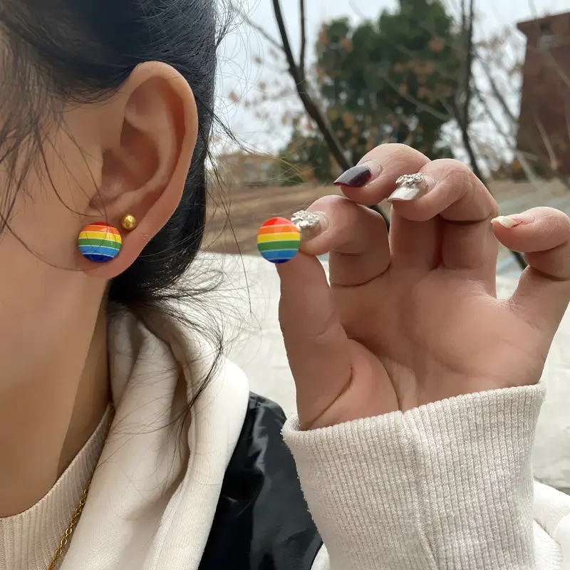 LGBTQ Pride Rainbow Acrylic Chain Dangle Earrings, Y2K Kidcore Multi-Color Heart Star Drop Earrings, Pride Parade Love is Love Statement Jewelry
