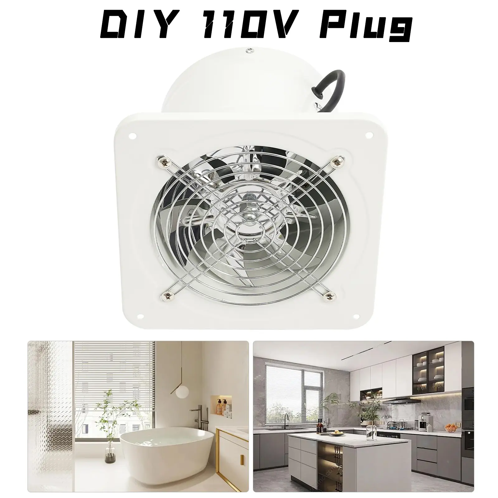 CNCEST 110V 40W Power Square Exhaust Fan - 7.5x7.5 in Plug-Powered, Space-Saving Wall-Mounted Propeller Vent, Flex Wall Vents, Durable Iron Metal, Energy Efficient, Easy Installation, Kitchen/Bathroom Ventilator
