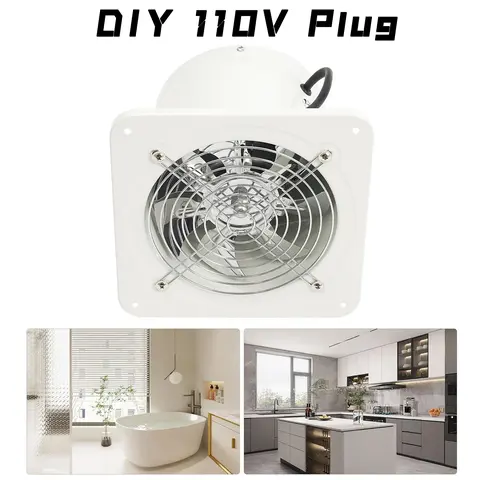 CNCEST US Standard 40W Square Exhaust Fan - 7.5×7.5×5.3in Plug-Powered, Flexible Wall-Mounted Propeller Vent with Solid Durable Iron Housing, 40w Power, Copper Motor, Humidity Control, Space-Saving, Easy Installation, Ideal for Kitchens, Baths, Basements