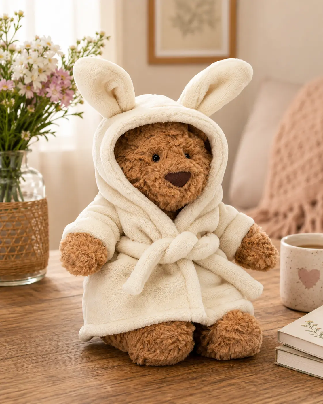 Jellycat Cute Teddy Bear Plush Bathrobe – Soft Stuffed Animal with Rabbit Ear Hood for Kids, Collectors and Cozy Gifts