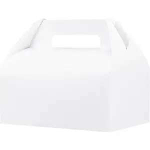 30 Pack 9x6x6 Gable Boxes, Large White  Boxes with Handles, Cardboard  Boxes for Party Favors, Lunch, Bakery, Cookies, Picnic, To-Go , DIY  Packaging