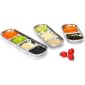 3PCS Stainless Steel Sauce Dish Set, Small Condiment Dip Bowls for Soy Sauce, Tomato Sauce, Salt, Vinegar, Sugar, Spices, Korean BBQ, Appetizers, Snacks and Home Kitchen Serving Plates