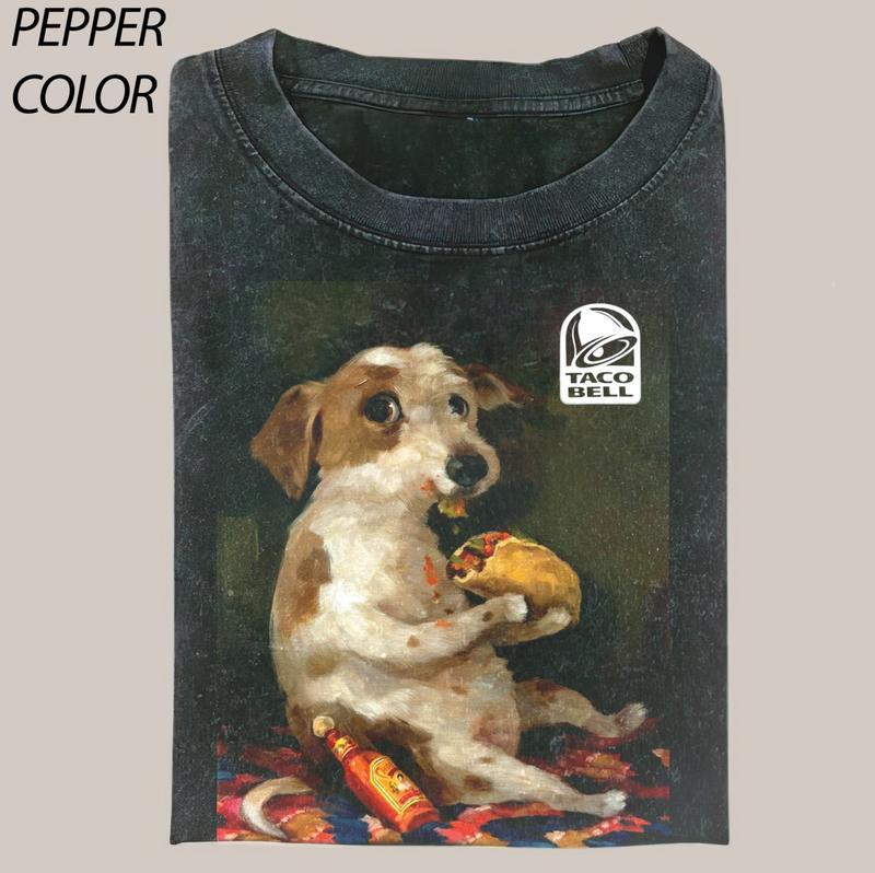 Dog Chill With Taco Bell Vintage Graphic T-shirt, Funny Meme Tee, Dog Lover Unisex T-Shirt, Gift For Men Women