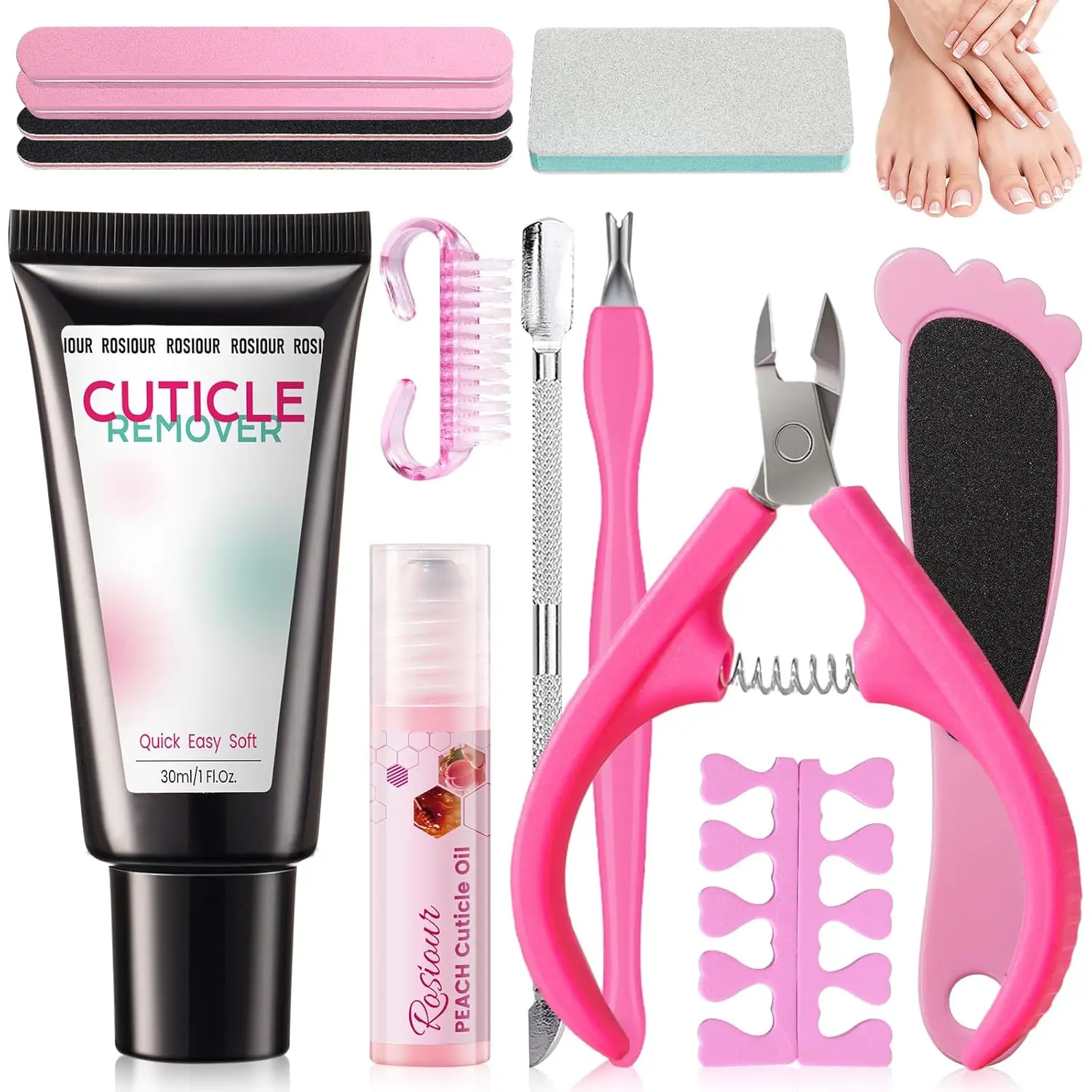 13Pcs Cuticle Remover Manicure Pedicure Kit with Cuticle Remover Cream & Oil Cuticle Trimmer Pusher Foot File Nail File Buffer Set Perfect for Women's Home & Salon Nail Care Prep