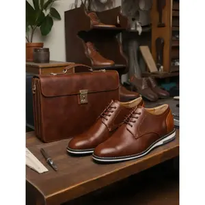 Men's Business Casual PU Leather Derby Shoes, Anti-Slip Sole, Breathable Lining, Low Top Medium Width, All Season Wear, Business Casual OxfordsRAIMENTRY