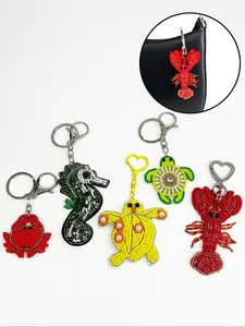 Handmade Beaded Fabric Bag Charm Keychain, Ocean Life Design, Hand Sewn Pendant for Bags, Unique Crafted Accessory for DIY Projects