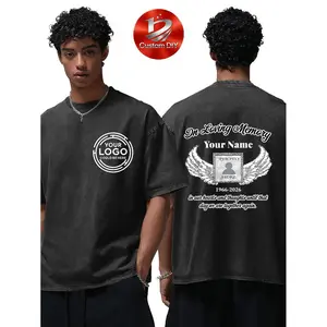 Custom Front Logo Back Memorial Photo Vintage Washed T-Shirt 6 Colors Remembrance Tee, Men's and Women's 100% Cotton Custom Wash Shirts with Personalized Designs and Print Your Photos, Customized