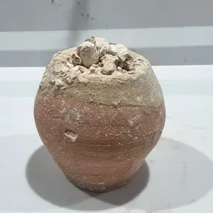 Clay cantarito rellenito escarcha . White clay caolin and brown. Made in Mexico