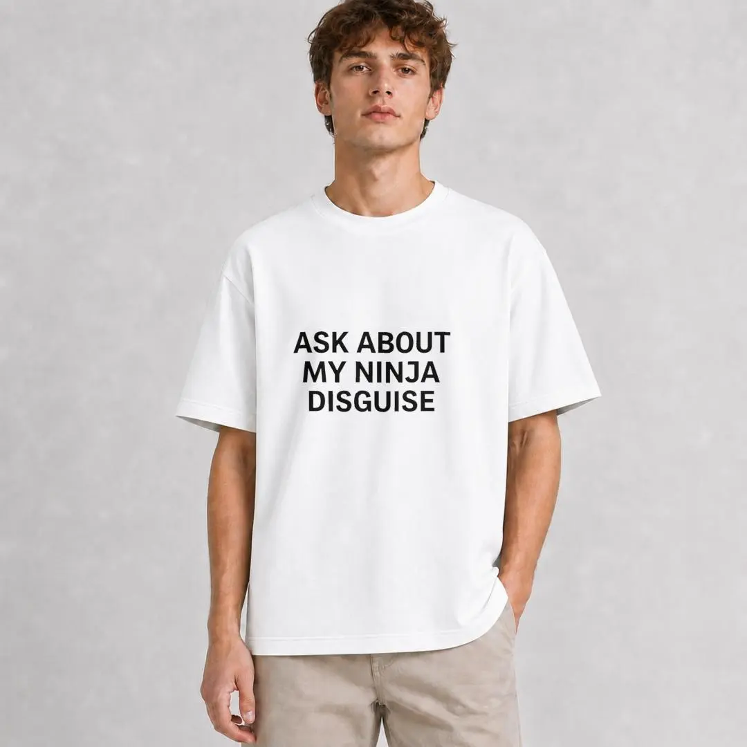 XTAUTO Mens Ask Me About My Ninja Disguise Flip Novelty Costume Tee | Funny T Shirts, Graphic Apparel for Men, Cool Flip Short Sleeve, Ninja, Soft Cotton Blend, Novelty Tees for Guys