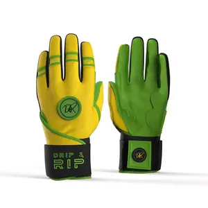 Drip & Rip™ 'Baller' Series Premium Leather Long Cuff Batting Glove Limelight