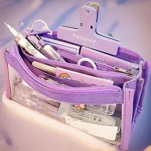 6 Layer Large Capacity Pencil Case, 1 Count Clear Pencil Pouch With Zipper, Portable Stationery Storage Bag For Student