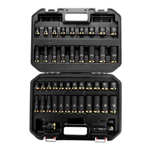 Black Canyon Drive Impact Socket Set,45 Piece SAE,1/2",3/8",Metric 6-Point Deep/Standard Sockets, Cr-Mo Steel, Heavy-Duty Case for Auto & Industrial Repair,Easy-to-Read Size Markings, Rugged Construction, Storage Case