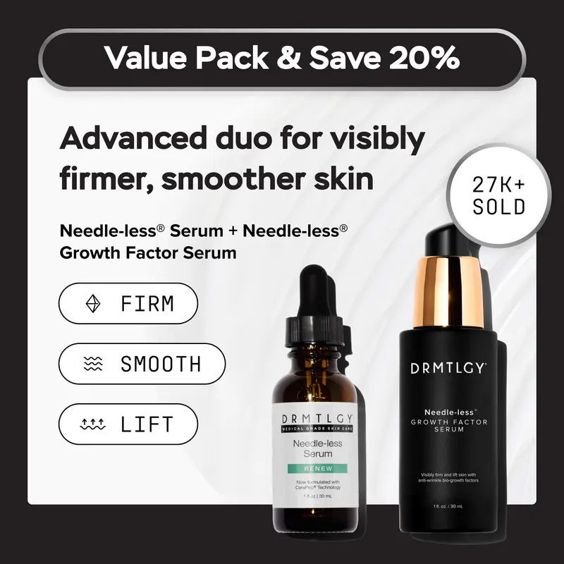 DRMTLGY Needle-less Duo - Needle-less Serum + Needle-less Growth Factor Serum. Visibly Lifts and Firms Skin with Peptides, Ceramides, and Hyaluronic Acid