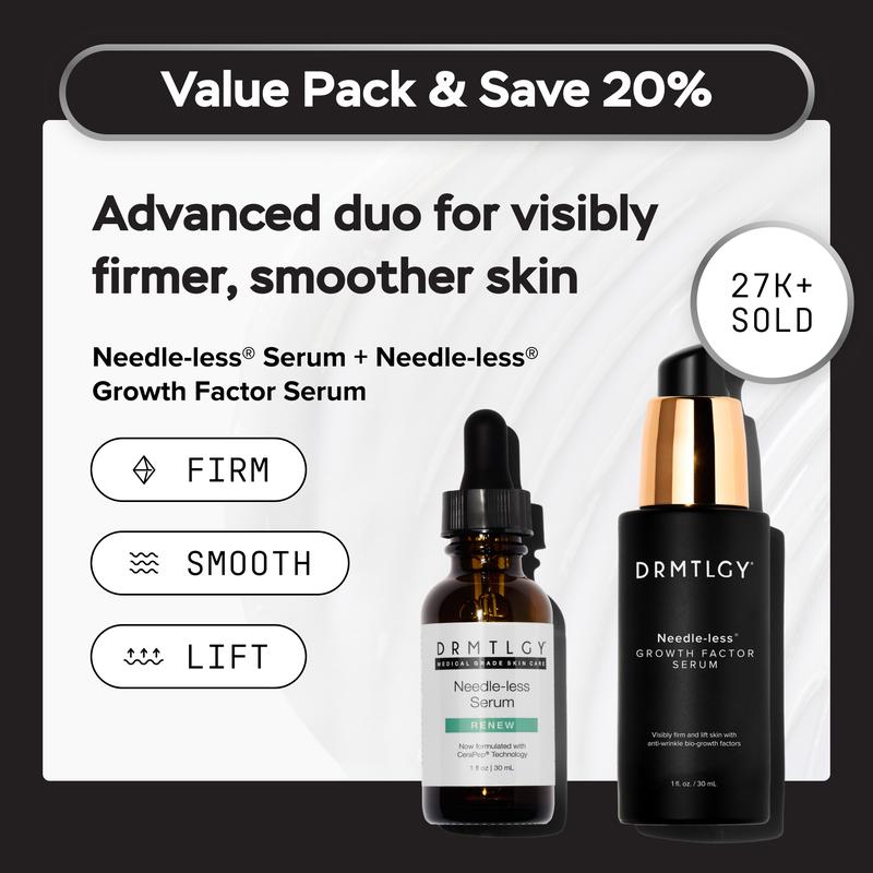 DRMTLGY Needle-less Duo - Needle-less Serum + Needle-less Growth Factor Serum. Visibly Lifts and Firms Skin with Peptides, Ceramides, and Hyaluronic Acid